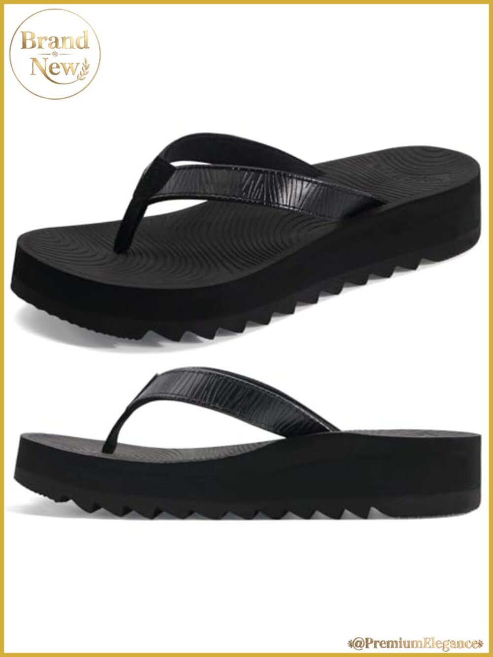 Women's Arch Support Platform Flip Flop Sandals Faux Leather
